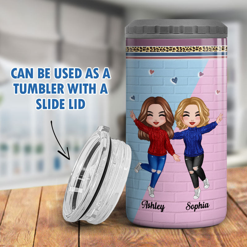 Blue And Pink Brick Best Friends Sisters Personalized 4 In 1 Can Cooler