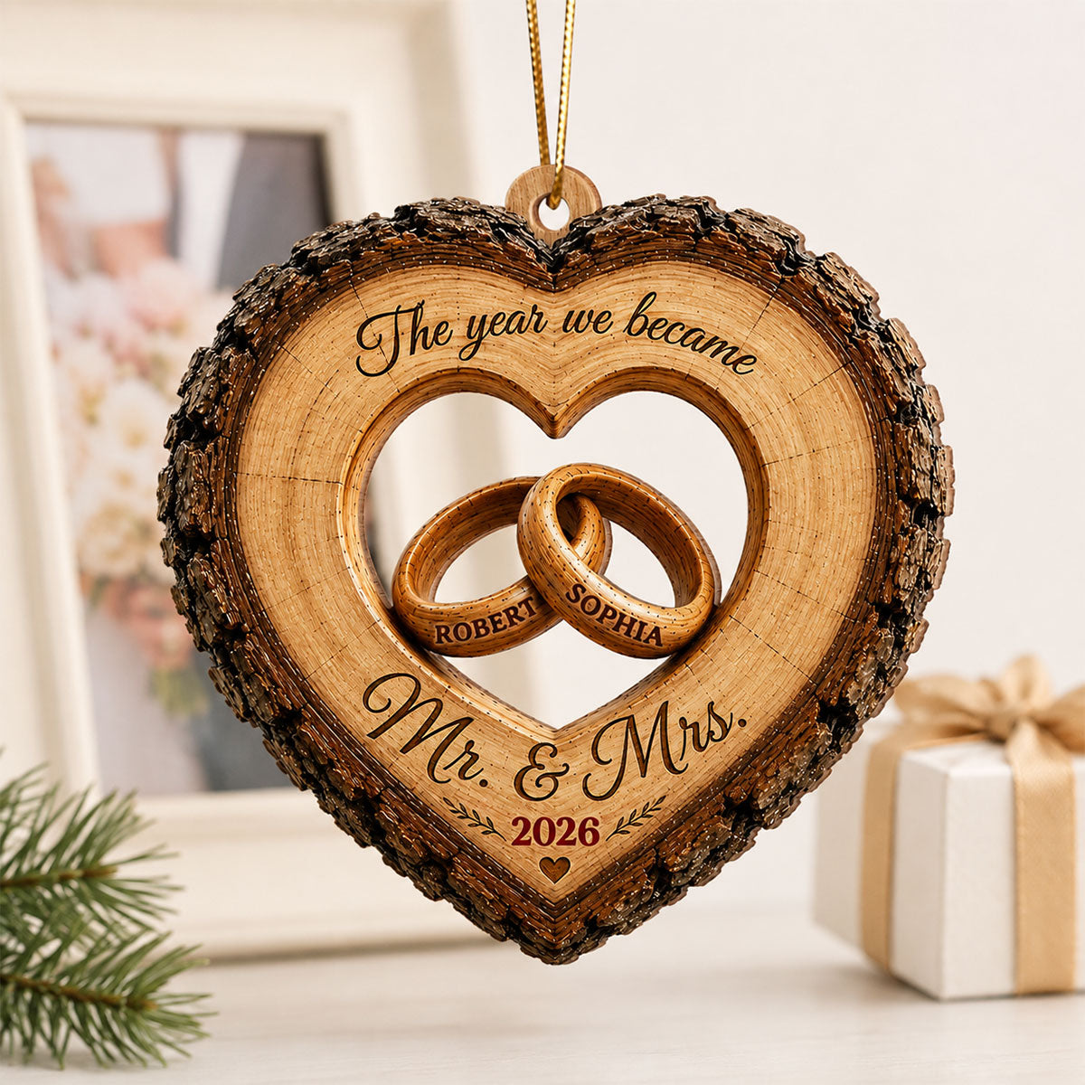 Together Forever Couple Anniversary 2D Flat - Personalized Wooden Ornament - Heartfelt Gift for Her, for Him
