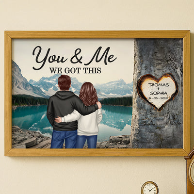 Couple Standing Back View Heart Carved Tree - Personalized Poster - Anniversary Gift, Valentine's Gift For Him, For Her