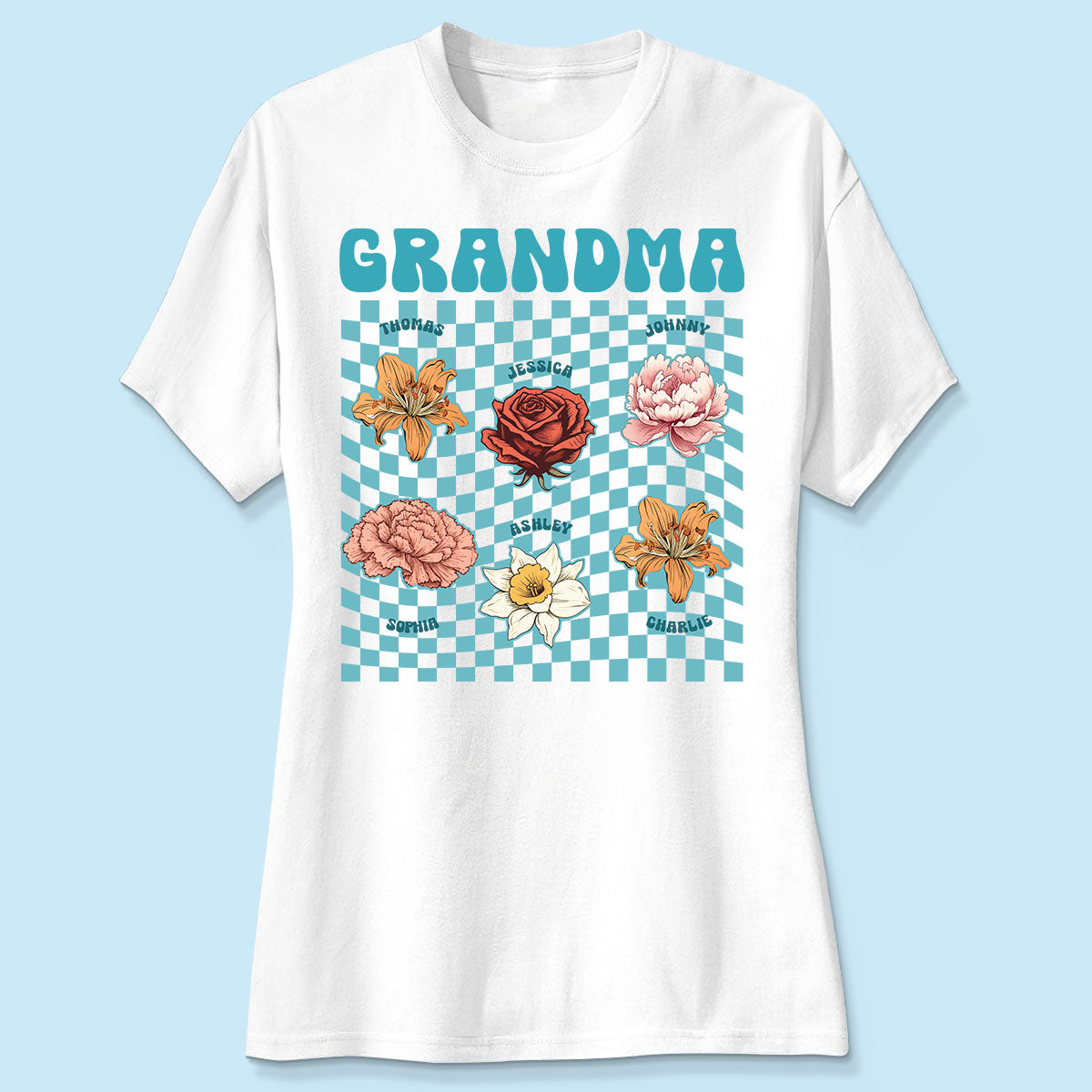 Grandma Mom With Kids' Birth Month Flowers RETRO Personalized Shirt, Birthday Gift, Gift For Mom Grandma