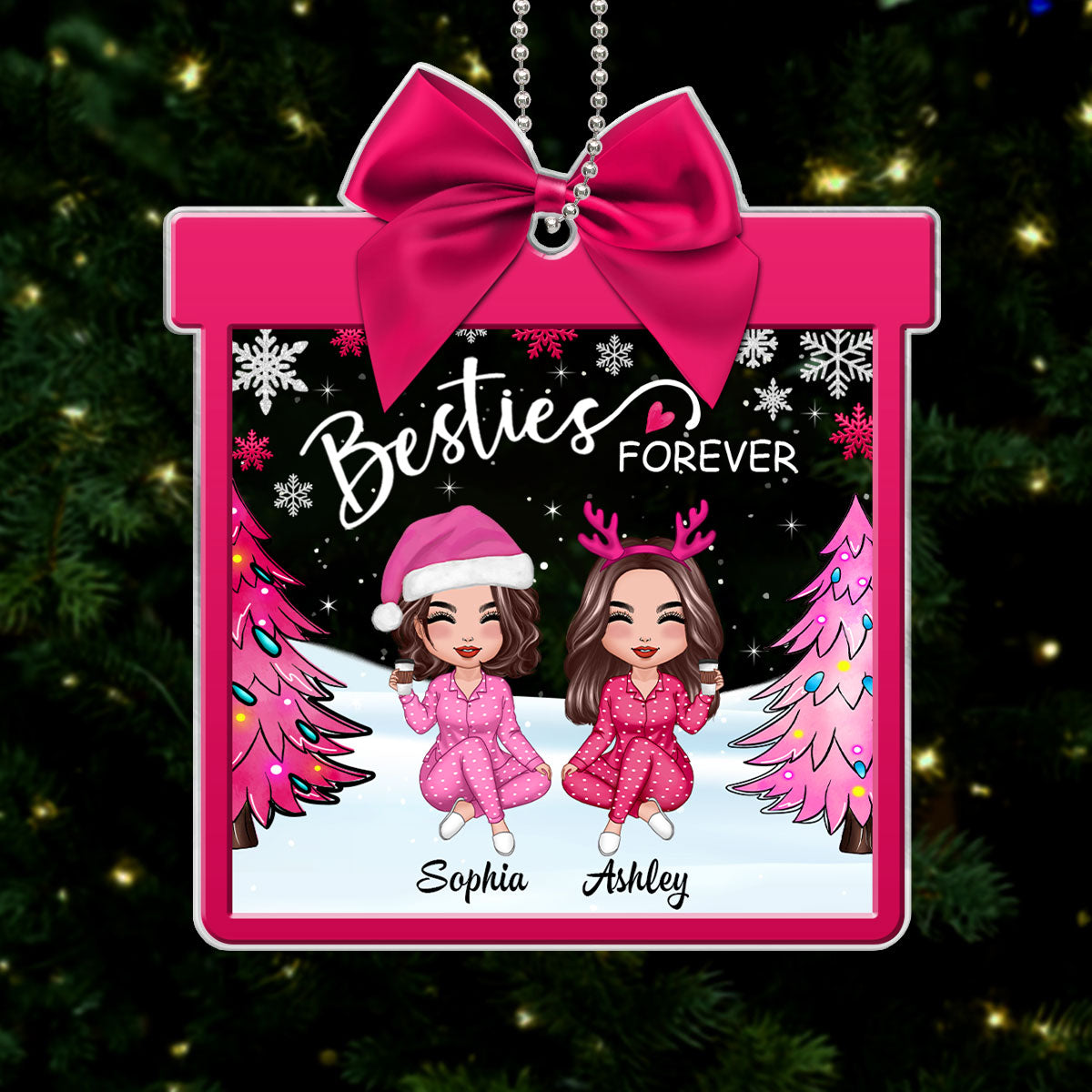 Pink Besties Coquette Personalized Acrylic Ornament, Gift For Best Friends