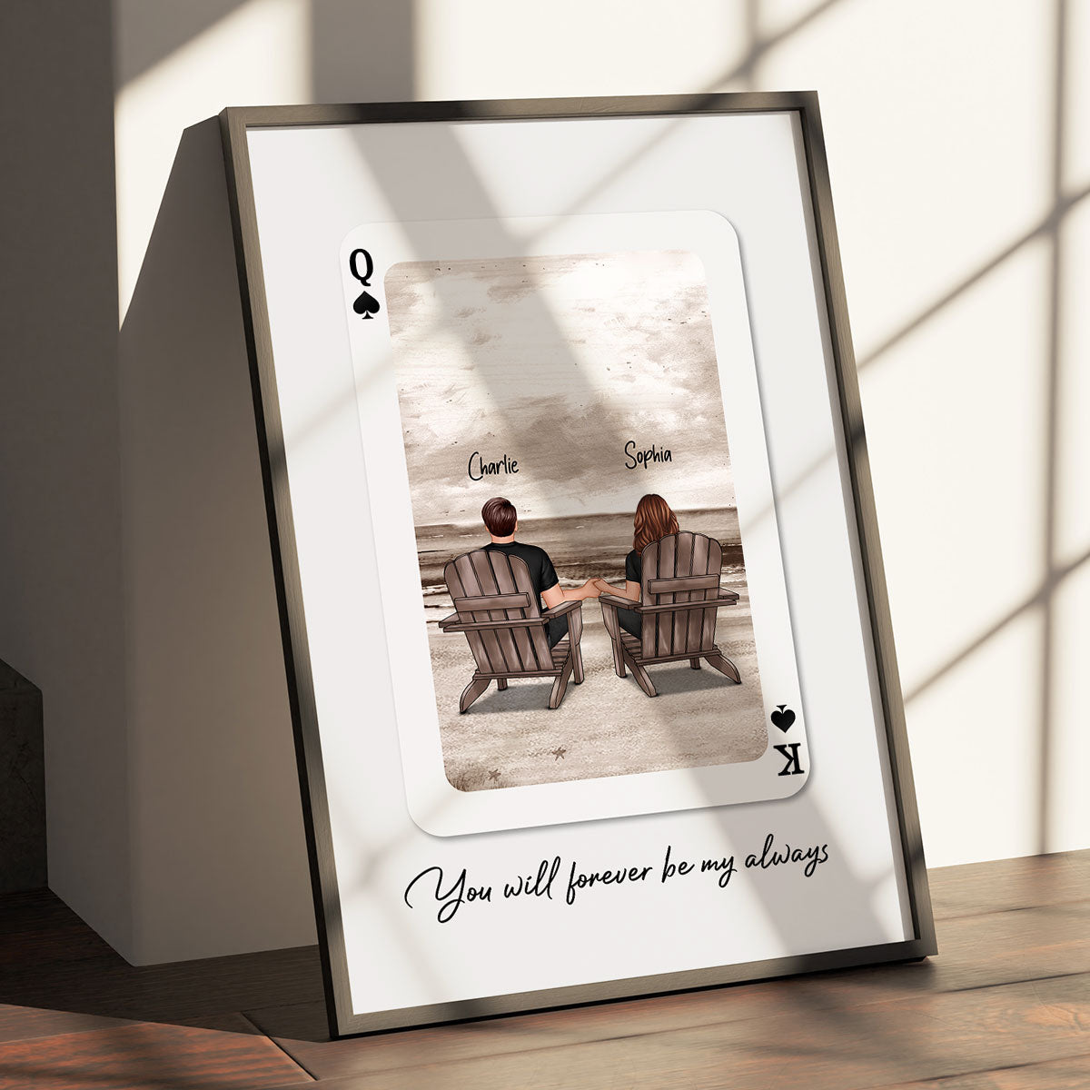 Couple Beach Landscape Playing Cards Print Personalized Poster,  Gift For Her, Unique Couples Gift, Romantic Gift