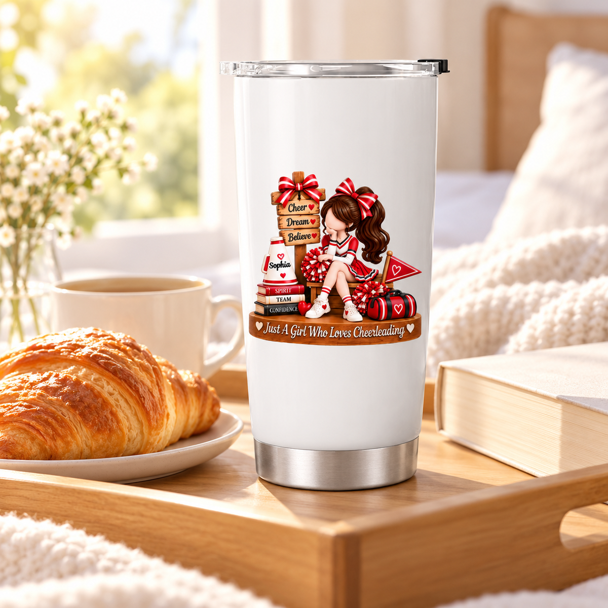 Just a Girl Who Loves Cheerleading - Personalized Tumbler - Christmas Gift for Daughter, Granddaughter