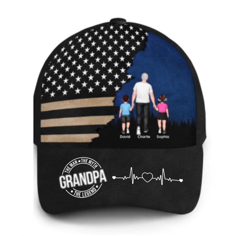 Man Walking With Kids, Nation Flag Personalized Classic Cap, 4th Of July Gift