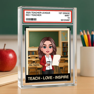 Teacher Teach Love Inspire Trading Card Style Personalized Rectangle Acrylic Block Plaque