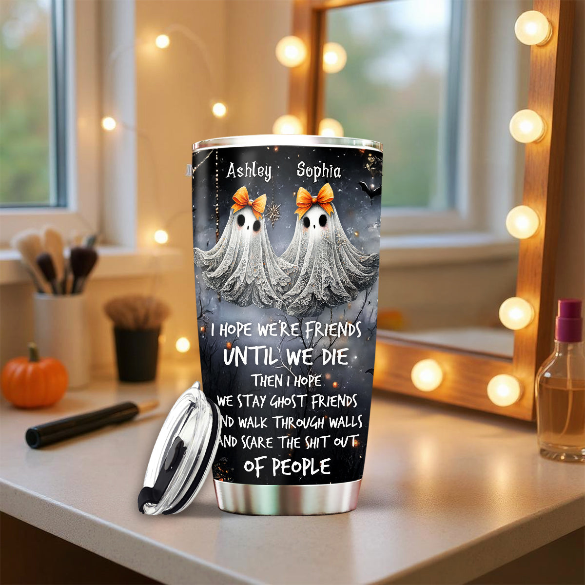 Ghoulmates Besties Personalized Tumbler, Halloween Gift for Best Friends