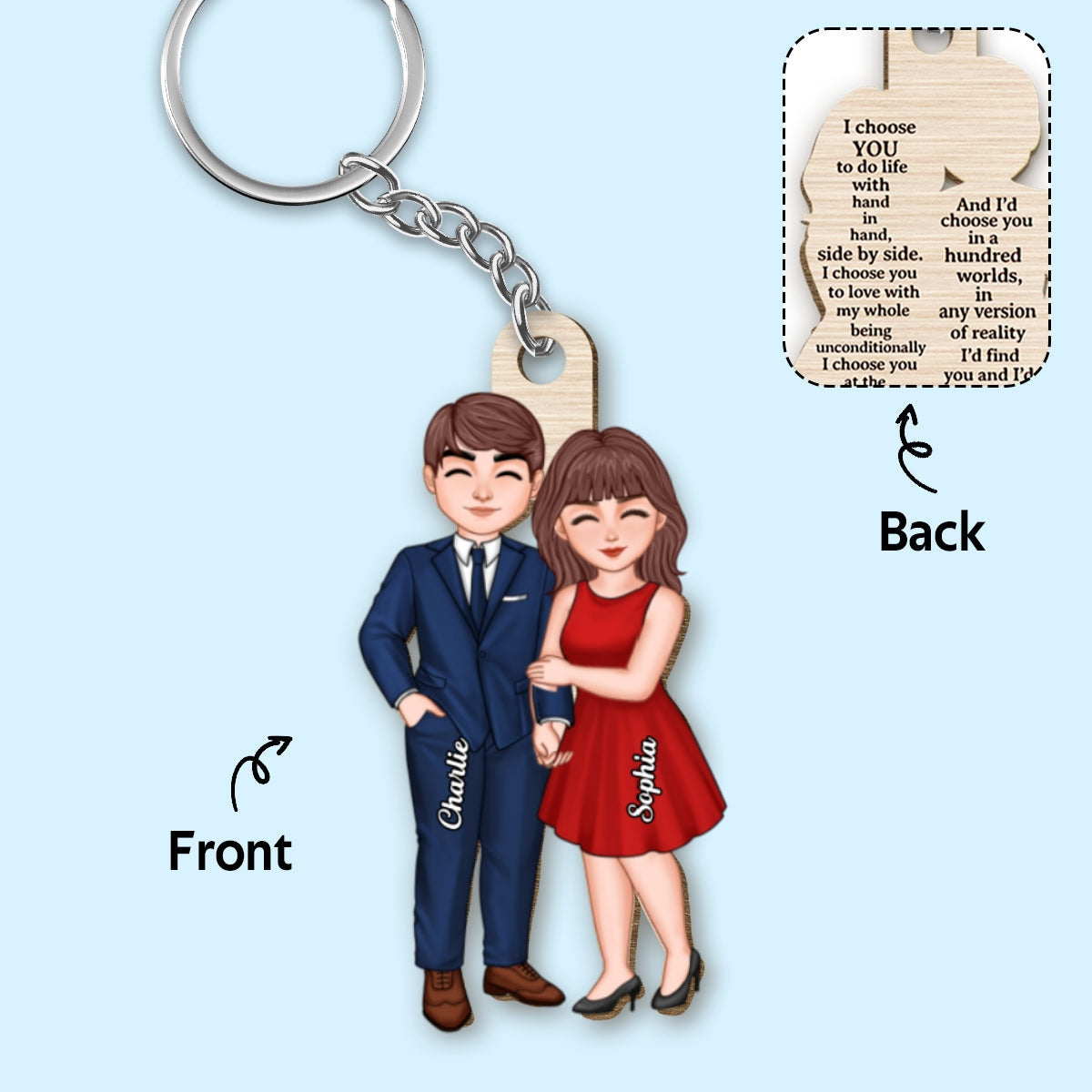 I Choose You To Do Life With Couple Holding Hand Personalized Wooden Keychain