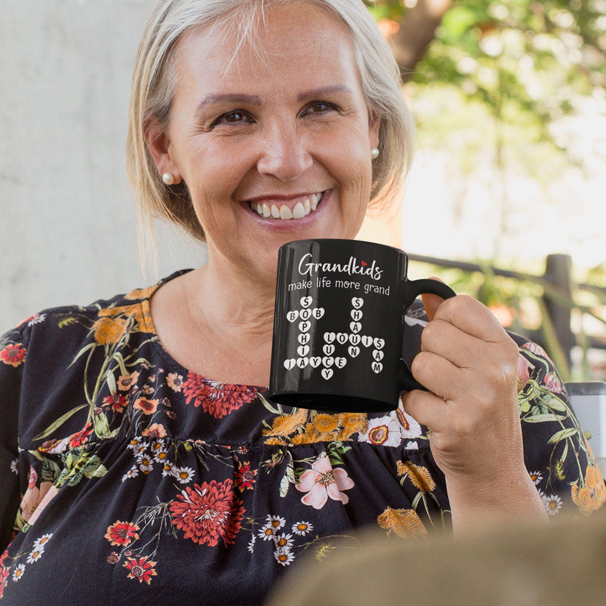 Grandkids Make Life Grand Crossword Puzzle Art Gift For Grandma Personalized Mug