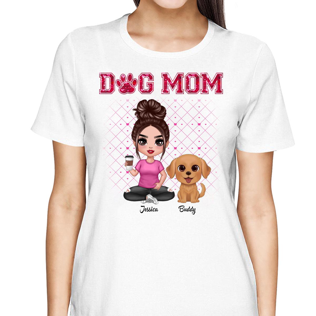 Dog Mom Watercolor Cute Dogs Valentine‘s Day Personalized Shirt