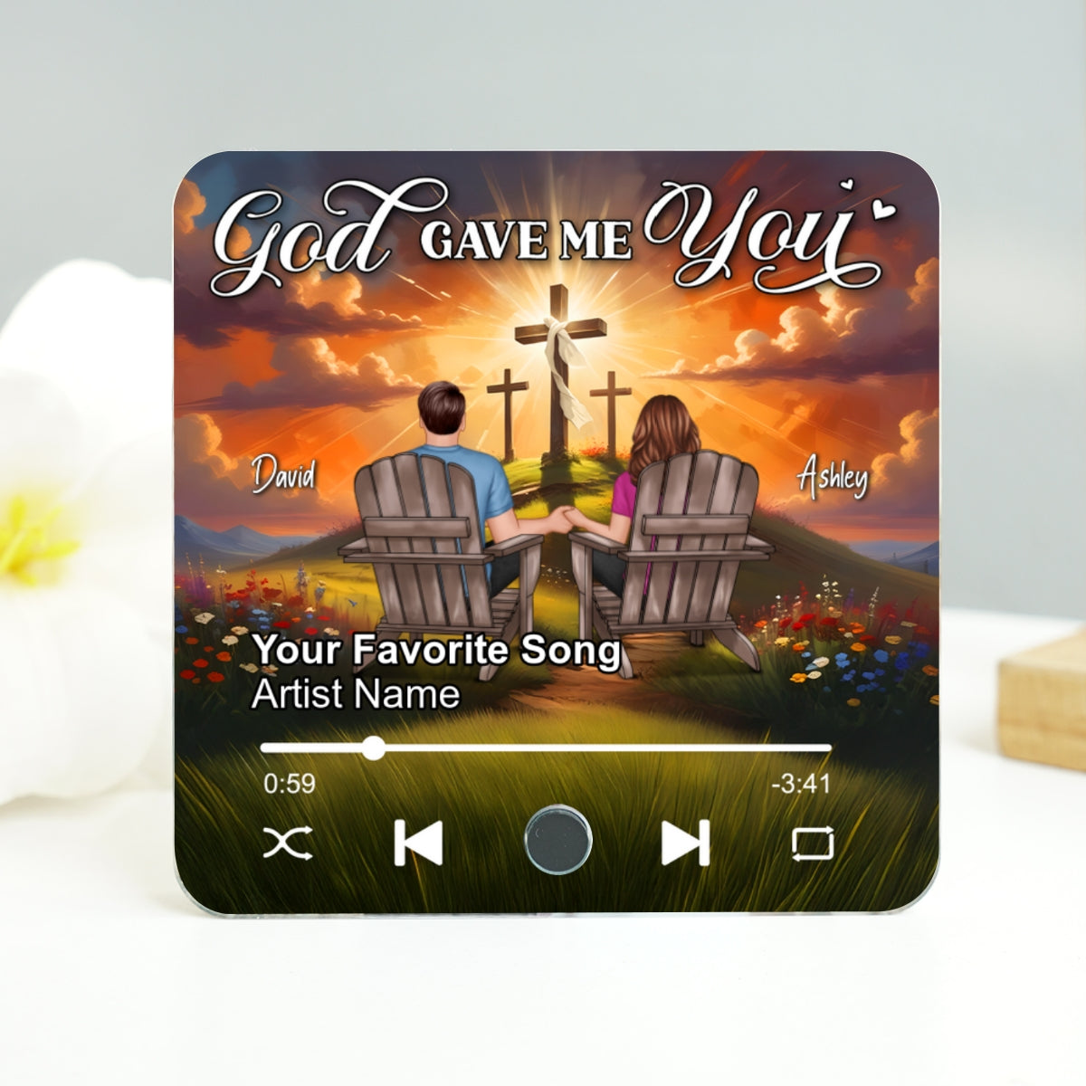 God Gave Me You Couple Sitting Personalized Music Fridge Magnet, Heartfelt Gift For Couple, For Him, For Her, Boyfriend, Girlfriend, Husband, Wife