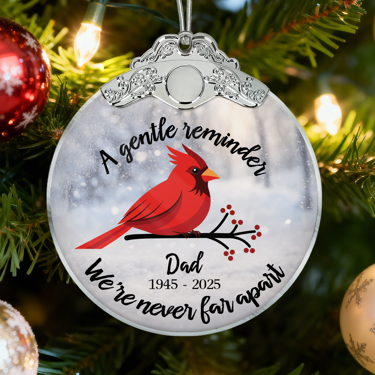 Cardinal Gentle Reminder From Heaven - Personalized Glass Ornament With Silver Cap - Christmas Memorial Keepsake For Family