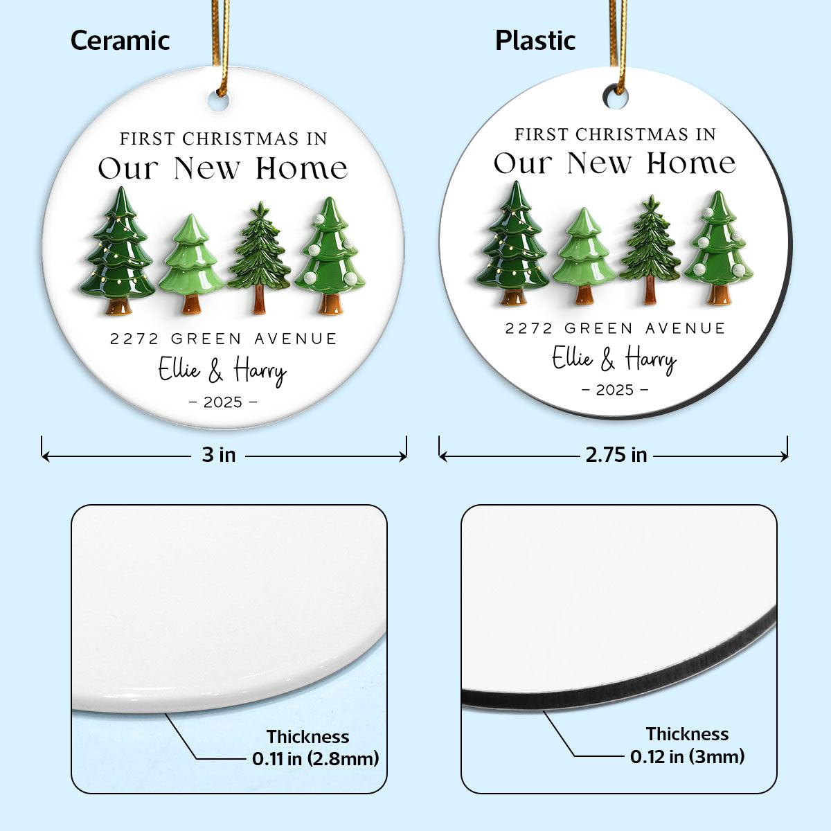 First Christmas In New Home 3D Effect - Personalized Ceramic Ornament - New Home Decor