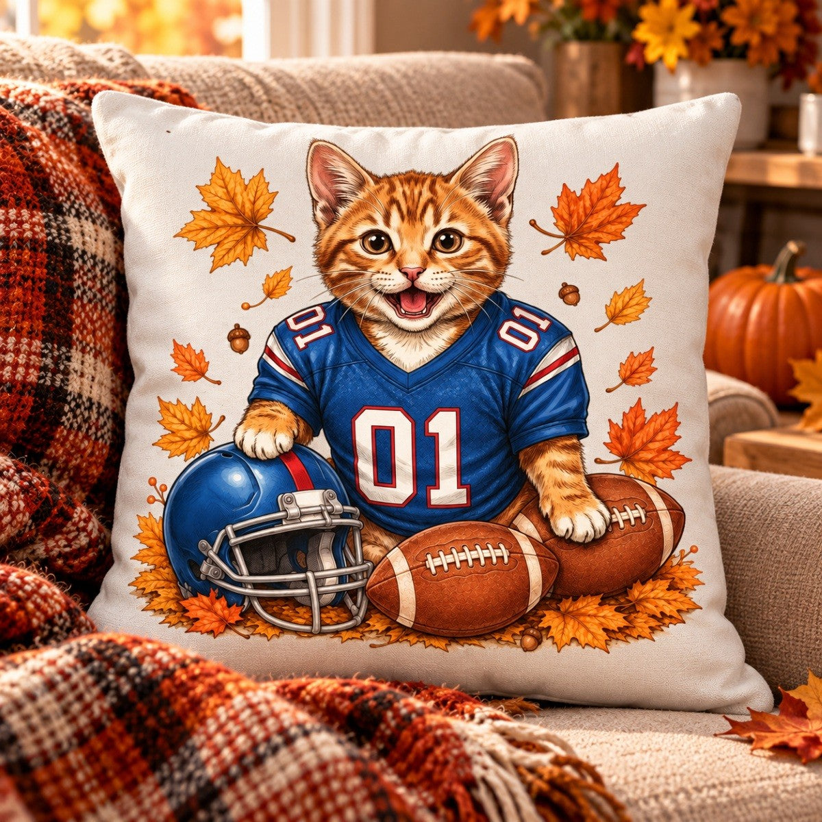 Trending Football Dog Cat Upload Photo - Personalized Pillow - Fall Season Gift For Man, Woman