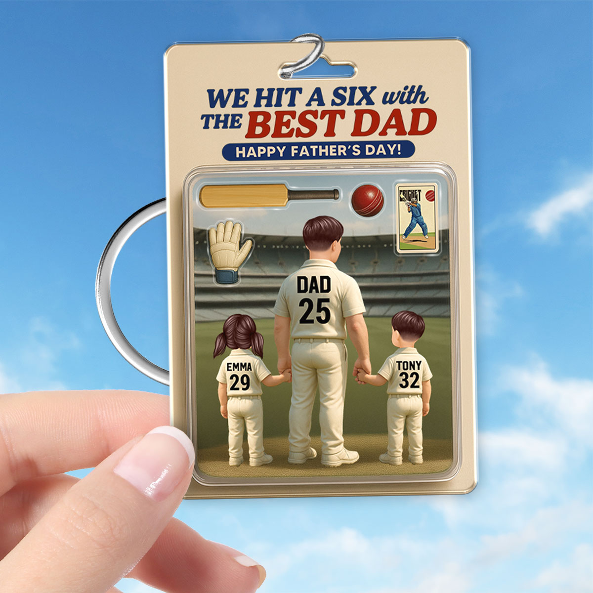 Hit A Six With The Best Dad Cricket Dad Personalized Acrylic Keychain, Father's Day Gift For Husband, Dad