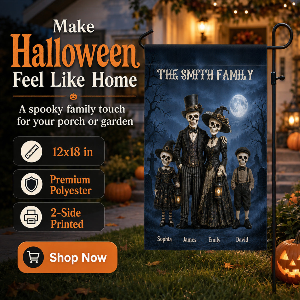 Gothic Skeleton Family - Personalized Garden Flag - Halloween Decoration