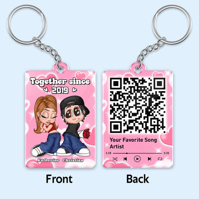 Y2K Couple Favorite Song QR Code Personalized Acrylic Keychain,  Gift For Him, For Her