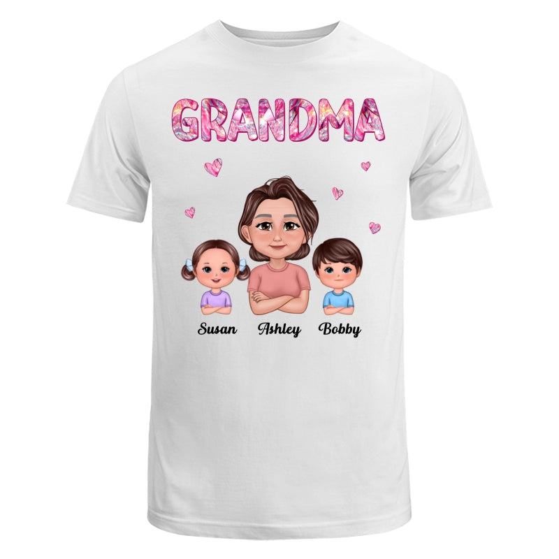Pretty Doll Grandma Grandkids Marble Pattern Personalized Shirt