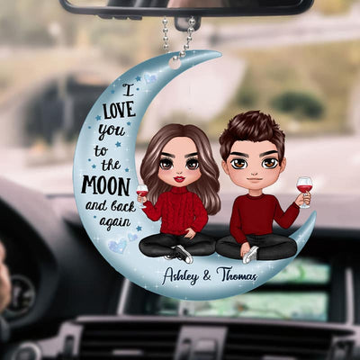 Love To The Moon Doll Couple On Moon Personalized Acrylic Ornament