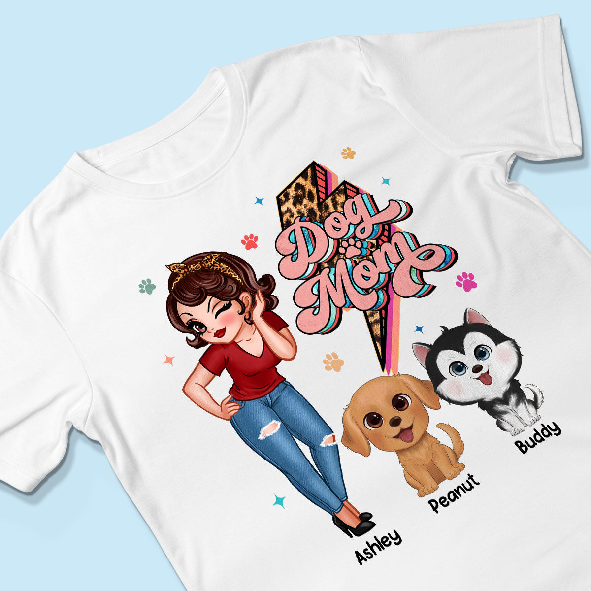 Dog Mom Retro Leopard Lightning Personalized Shirt