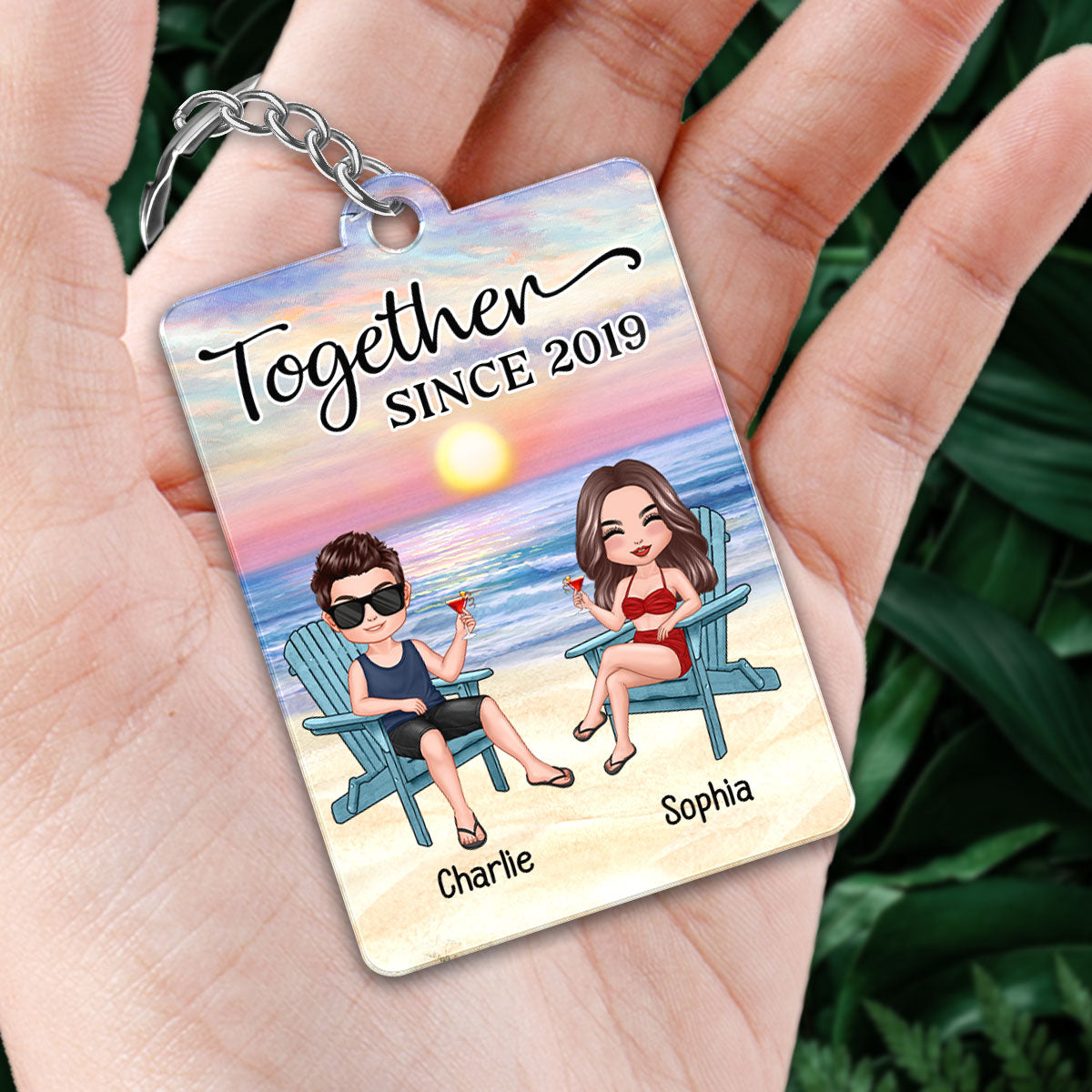 Doll Couple Sitting At Beach Favorite Song Scannable QR Code Personalized Acrylic Keychain