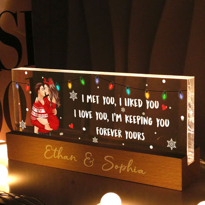 I Met You I Liked You I'm Keeping You Couple Personalized Acrylic Block LED Night Light, Christmas Gift for Him, for Her