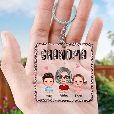 Grandma Leopard Doll Woman & Kids Personalized Acrylic Keychain