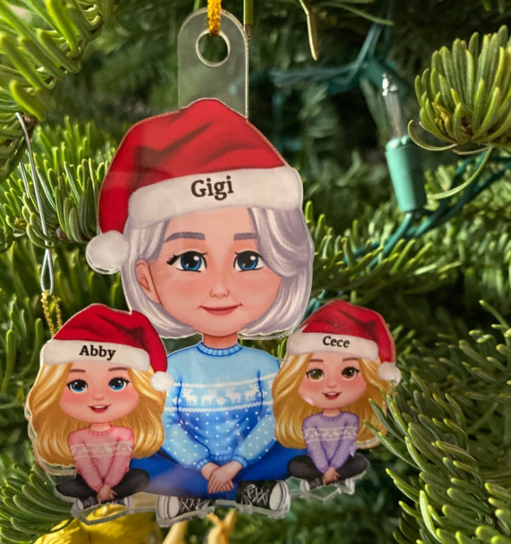 Cute Grandma Granddaughter Grandson Crossed Leg - Personalized Acrylic Ornament - Gift for Mom, Gif for Grandma