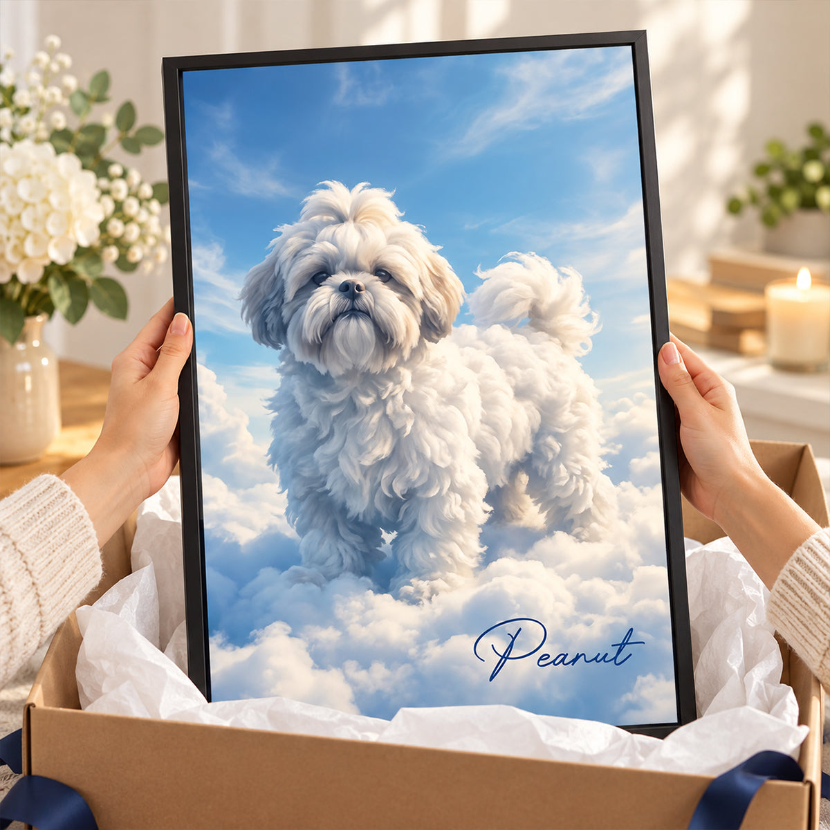 Dog Cat Memorial Portrait from Photo - Personalized Poster - Heartfelt Sympathy Keepsake, Christmas Gift for Loved Ones