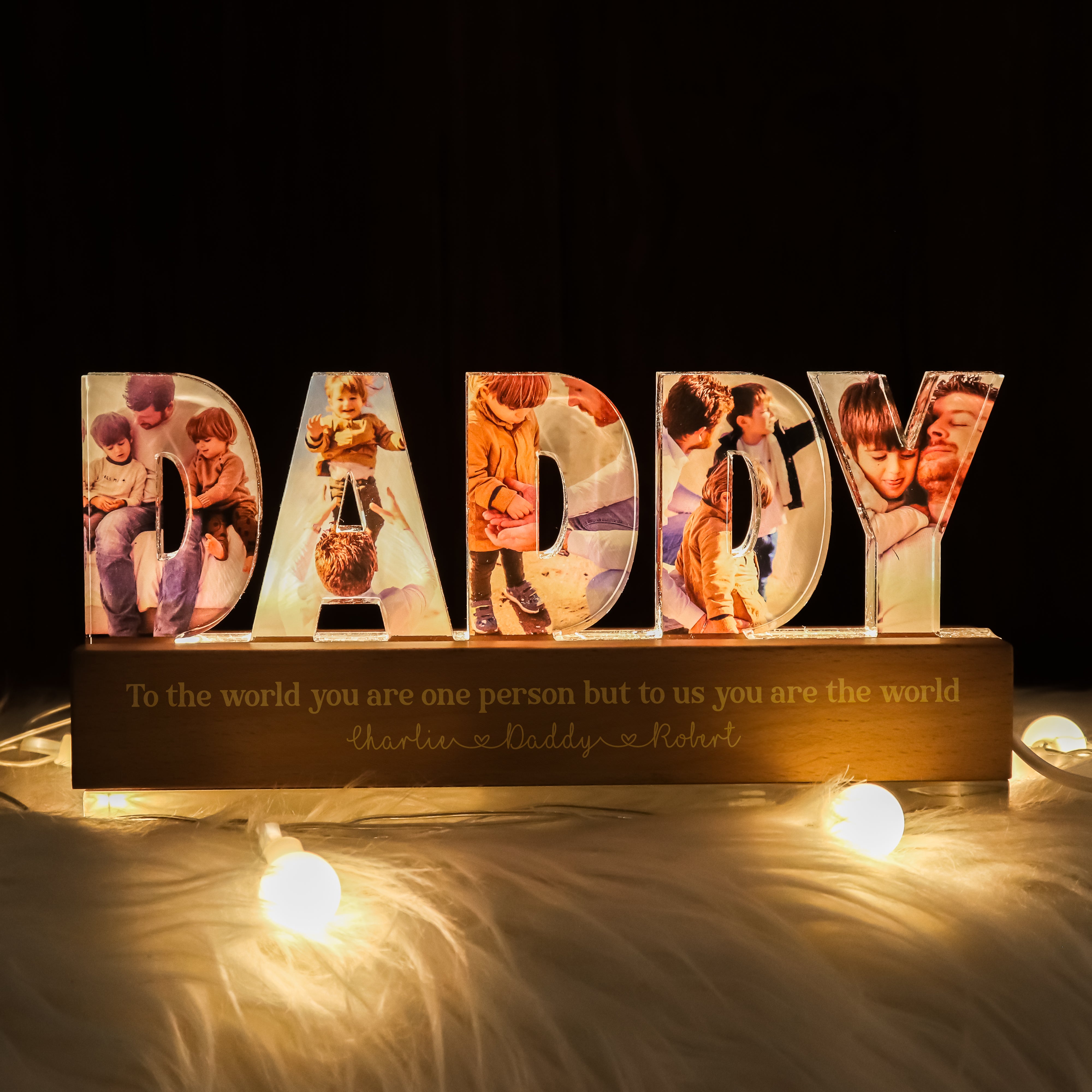 Daddy To Us You Are The World Photo Collage Personalized LED Night Light, Perfect Gift For Your Men