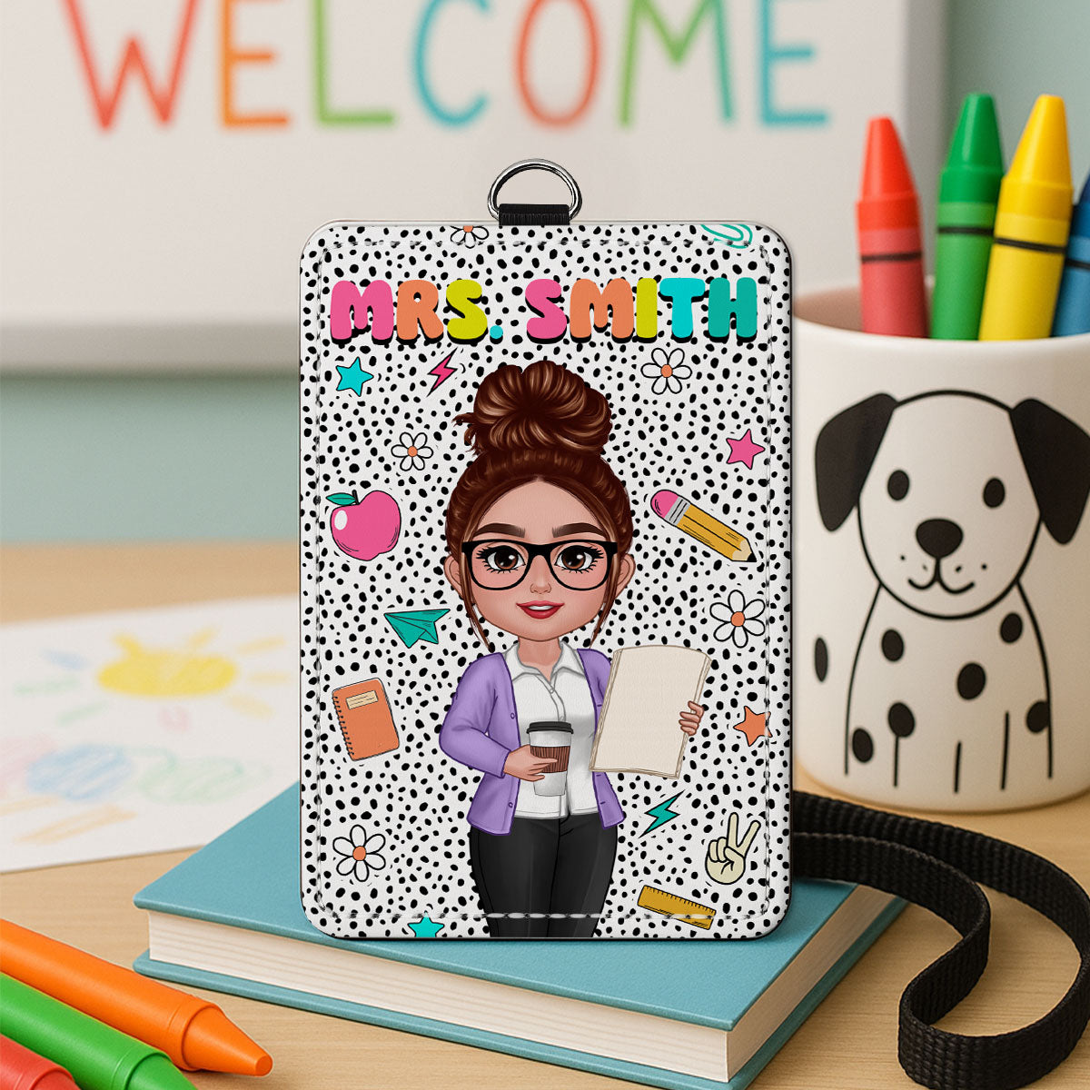 Teacher Dalmatian Pattern Colorful Personalized ID Badge Holder| Back To School Gifts