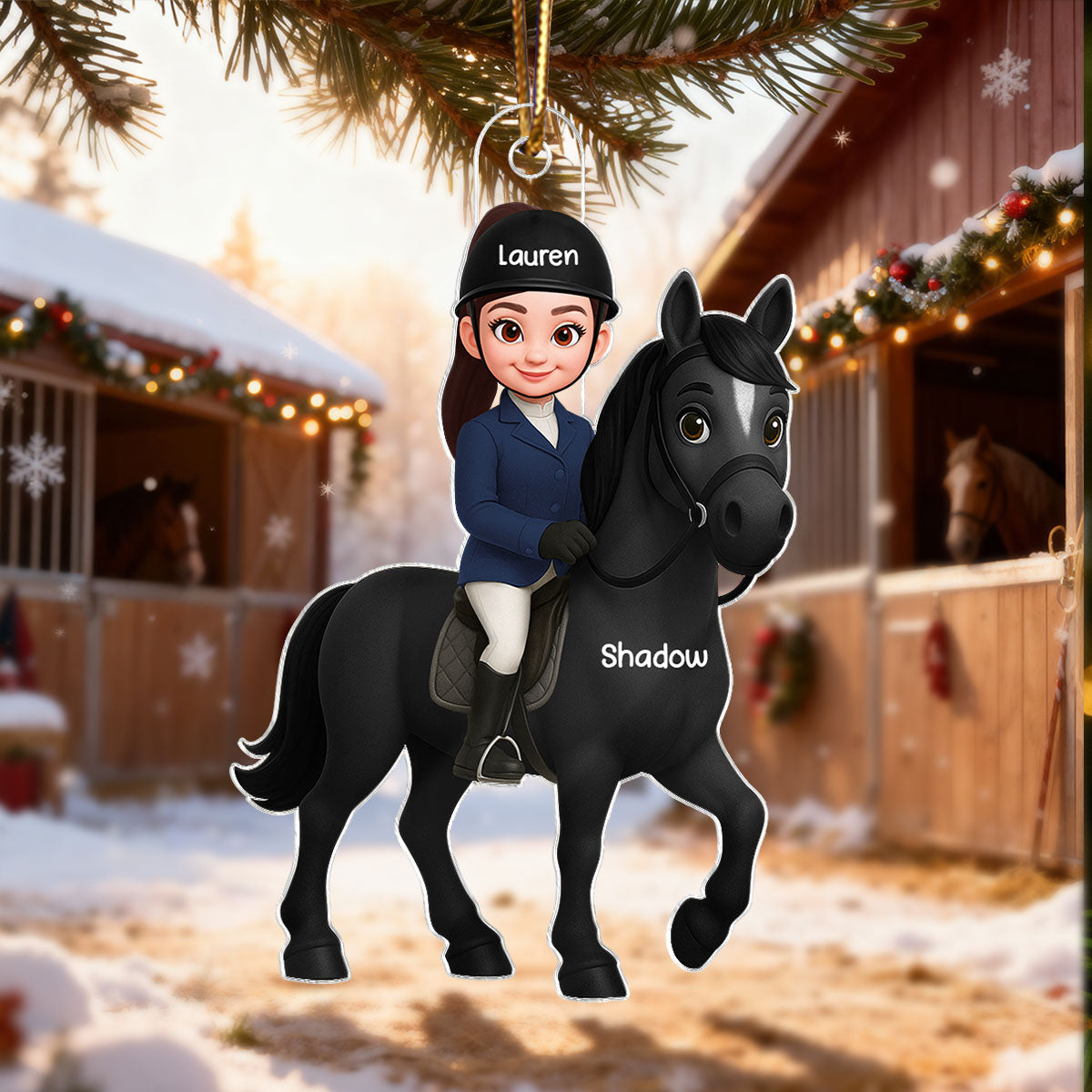 3D Effect Girl And Her Horse - Personalized Acrylic Ornament
