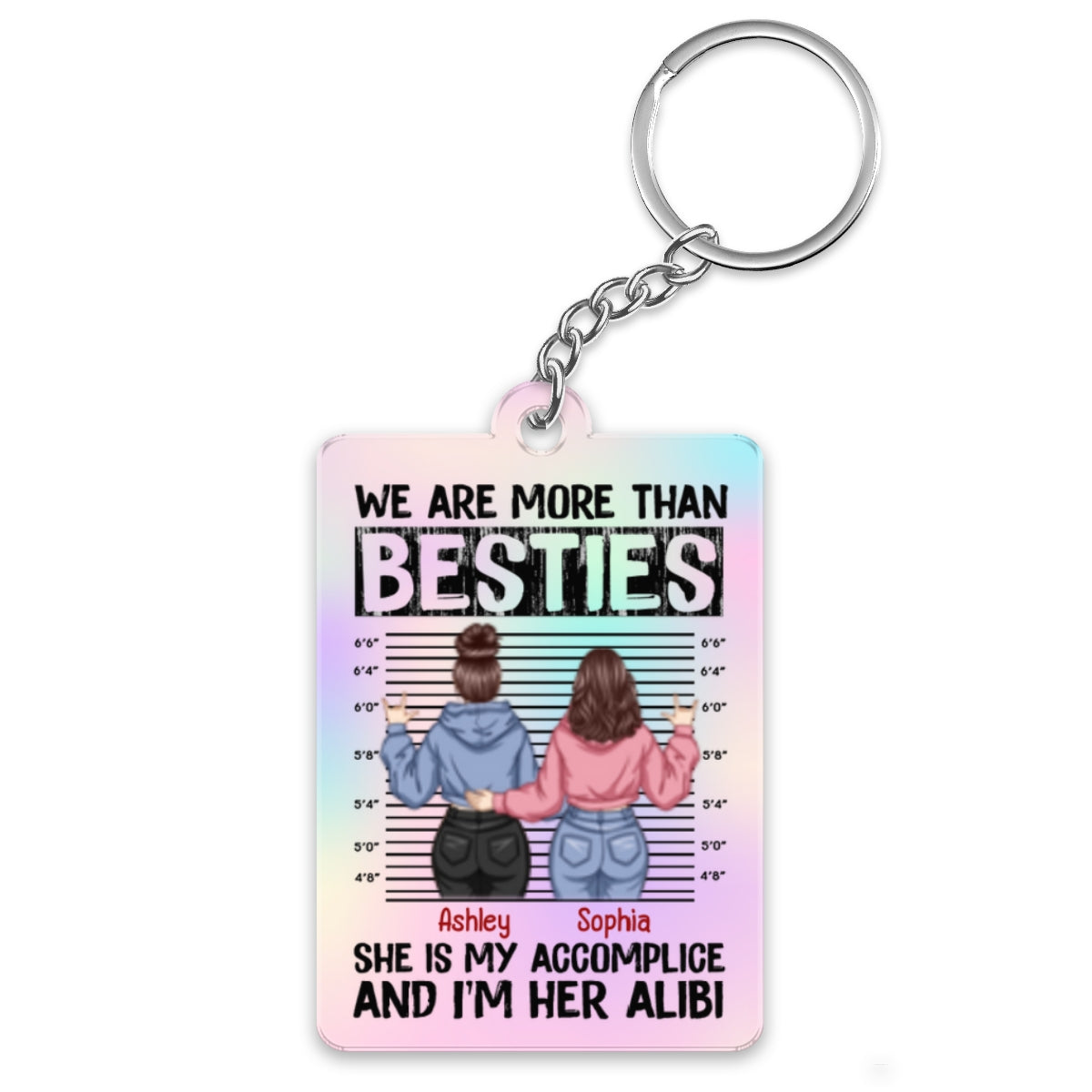 Back View Besties Accomplice Alibi Personalized Acrylic Keychain