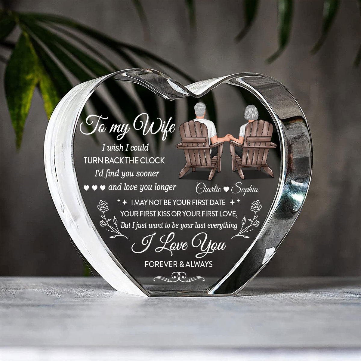 To My Wife I Wish I Could Turn Back The Clock Premium Crystal Heart LED, Heartfelt Personalized Couple Anniversary Gift For Couple, Last-minute Valentine's Gift For Her, For Wife, FREE DELIVERY