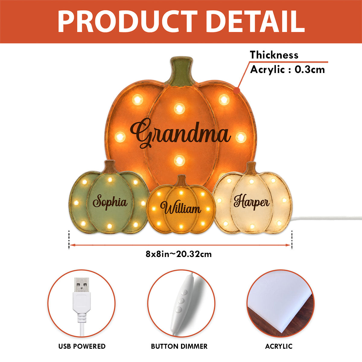 Grandma Little Pumpkins Marquee 2D Flat - Personalized Light Box