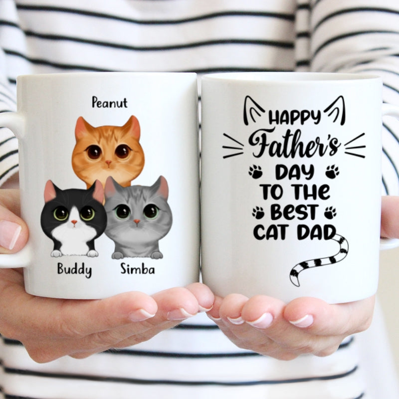 Happy Father‘s Day To The Best Cat Dad Cat Shape Watercolor Cute Cats Personalized Mug