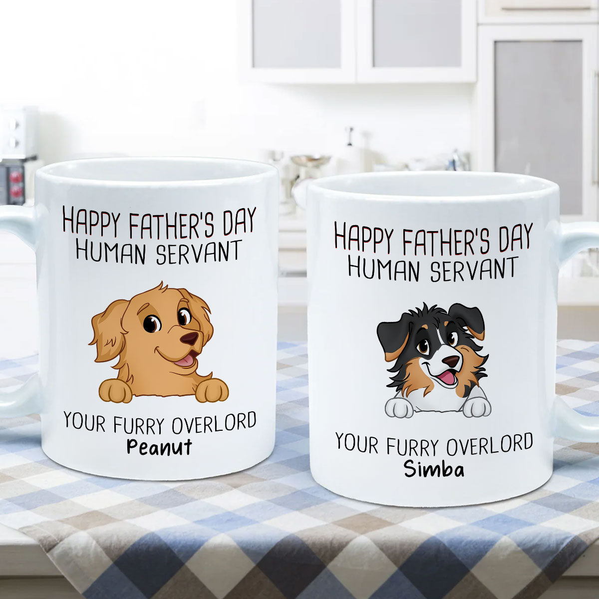 Happy Father‘s Day Human Servant Funny Cute Dogs Personalized Mug, Gift For Dog Dad