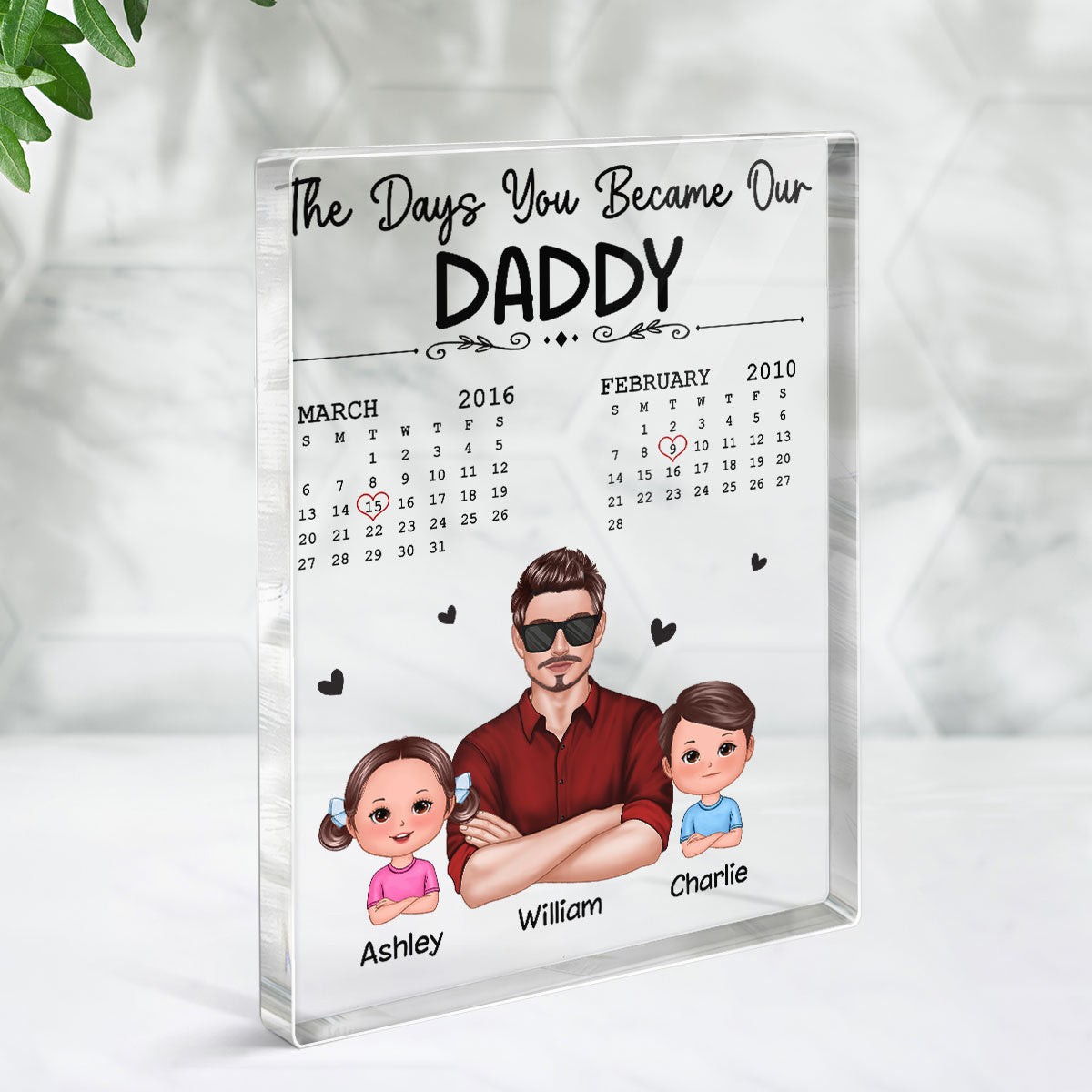 The Days You Became Our Dad Man & Doll Kids - Personalized Acrylic Block Plaque