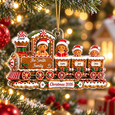 Family Gingerbread Christmas Train - Personalized Acrylic Ornament - Family Holiday Keepsake Gifts