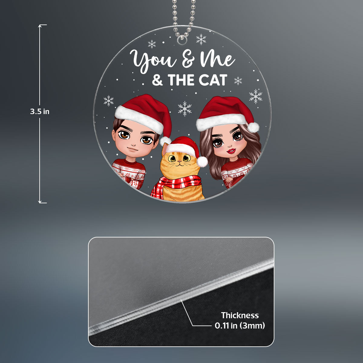 You Me & The Cats Doll Couple Peeking With Fluffy Cat Personalized Circle Acrylic Ornament