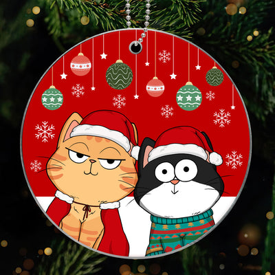 Christmas Funny Cats Expression Red Background Personalized Acrylic Ornament