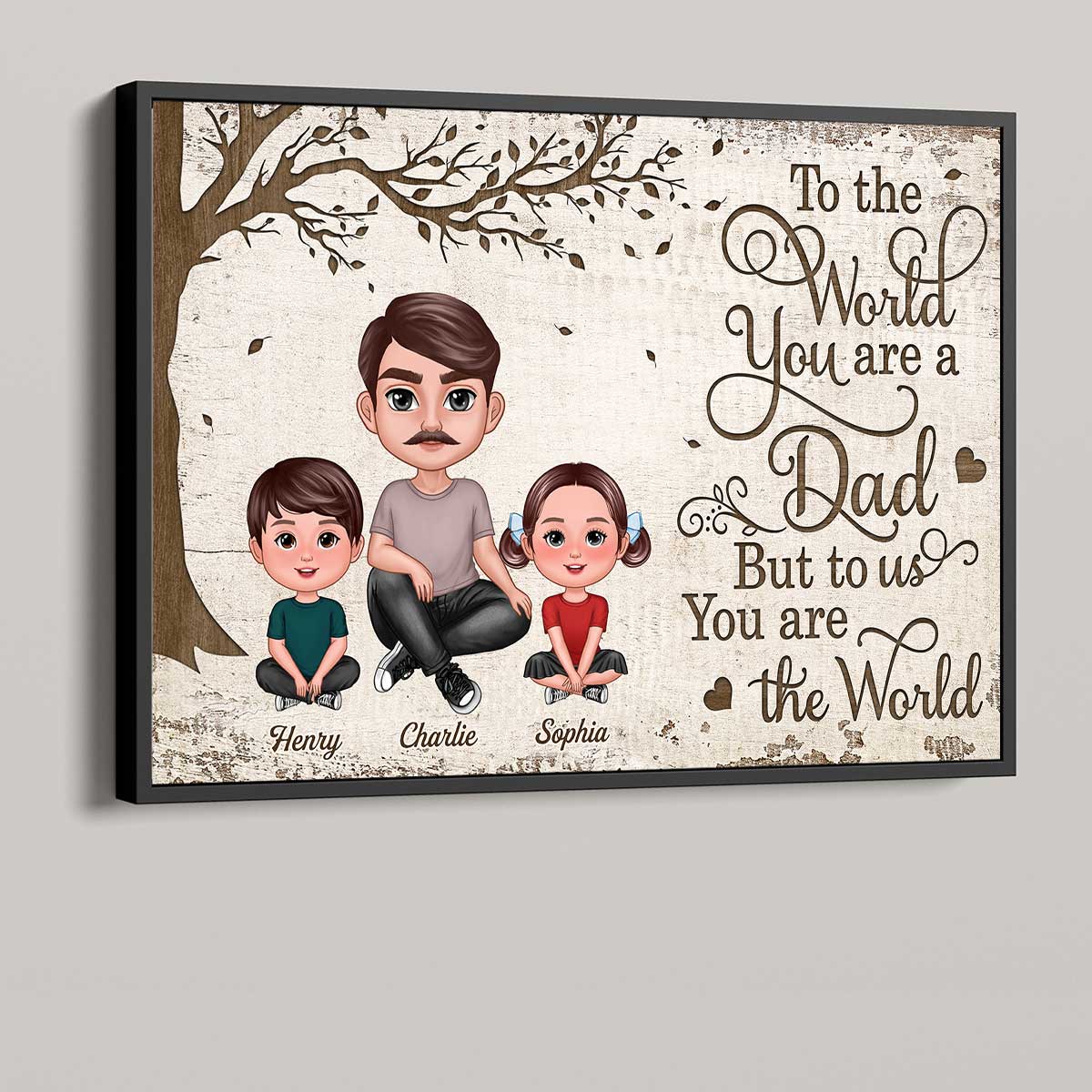 Doll Dad And Kids Dogs Cats Sitting Personalized Horizontal Poster