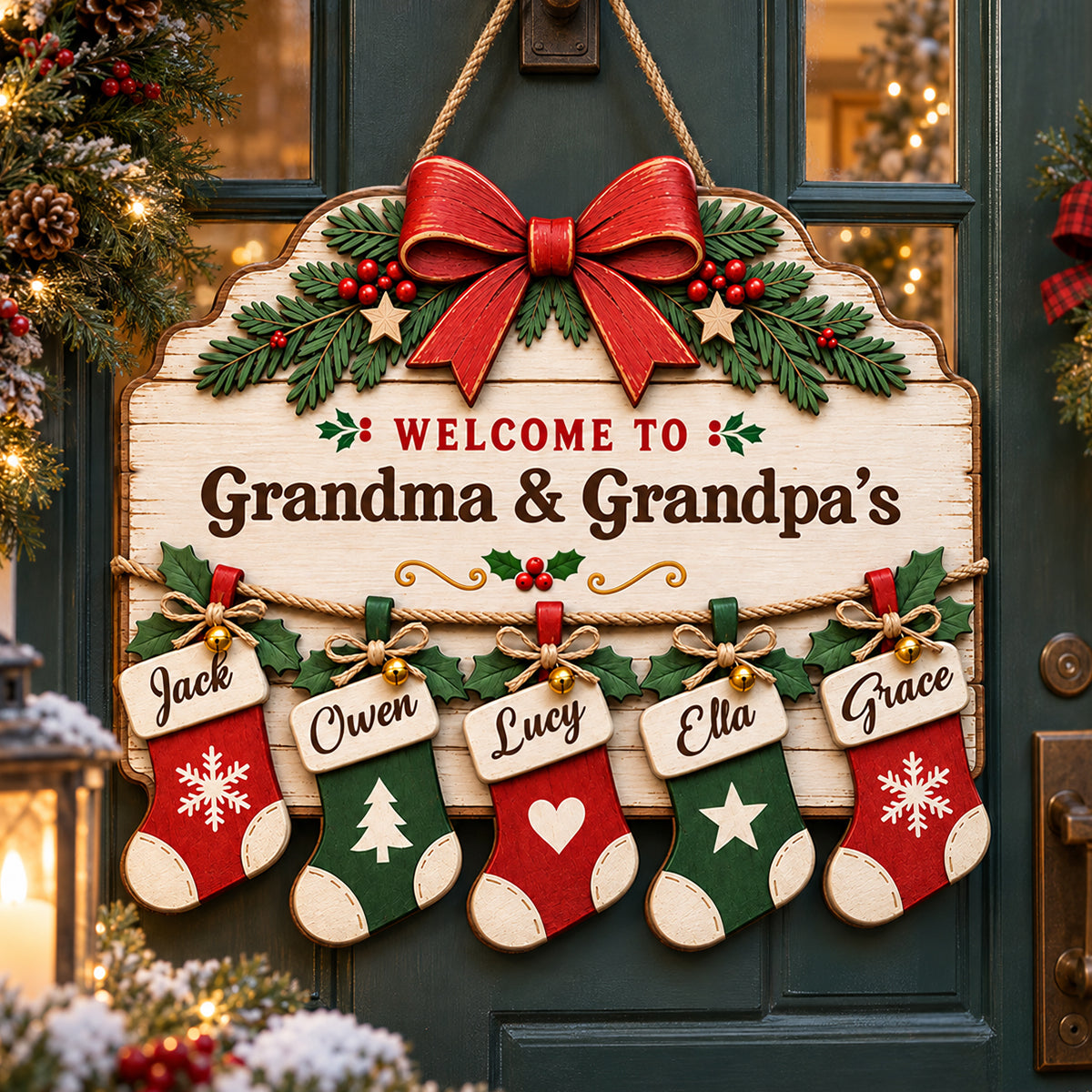 Merry Christmas Family Stockings 2D Flat Printed - Personalized Wood Sign - Christmas Decor For Family, Grandparents