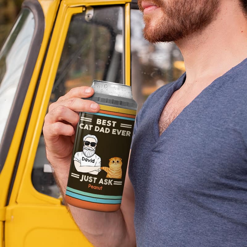 Best Cat Dad Ever Retro Personalized Tumbler 4 In 1 Can Cooler Christmas Gift For Dad