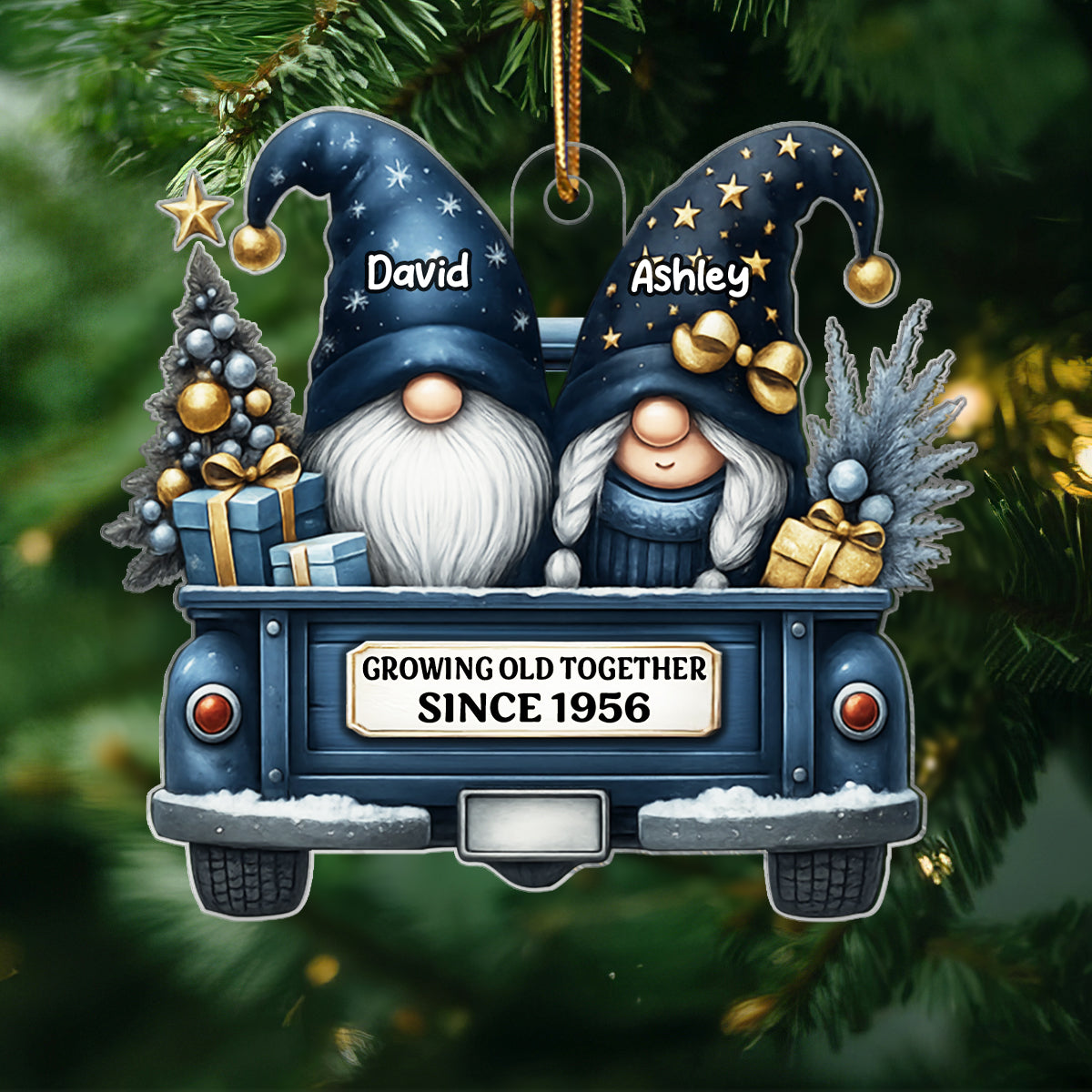 Gnome Couple Growing Old Together - Personalized Acrylic Ornament - Heartfelt Gift For Couple, For Him, For Her, Husband, Wife