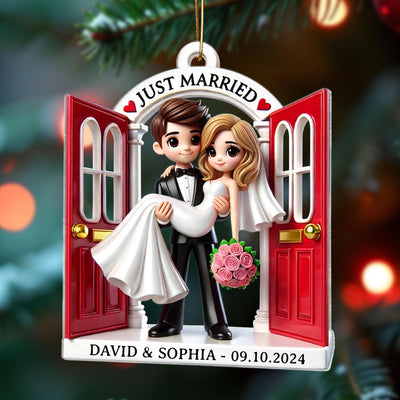 First Christmas Married Ornament 2025, Wedding Couple Threshold 3D Effect Acrylic Ornament, MR. & MRS. Gift