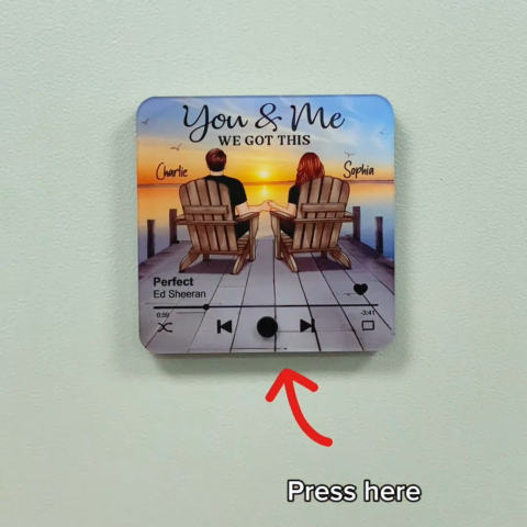 Eternal Love Couple Sitting On The Lake Dock - Personalized Music Fridge Magnet - Heartfelt Gift For Couple, For Him, For Her, Husband, Wife