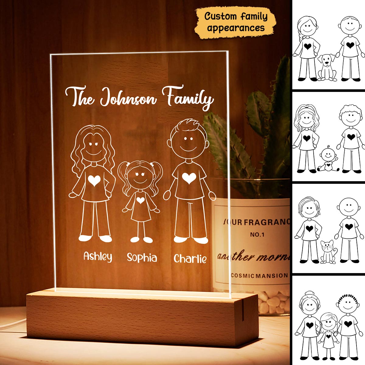 Family Outline Personalized Plaque LED Night Light, Acrylic LED Lamp