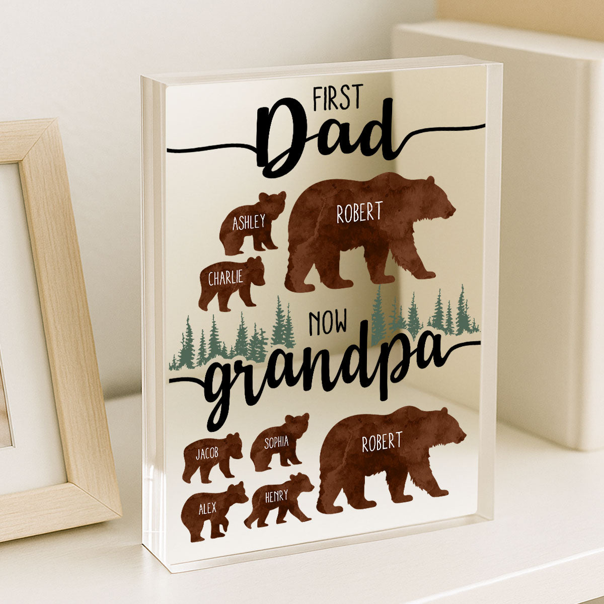 First Dad Now Grandpa Bear Personalized Acrylic Block, Father's Day gift for Dad, for Grandpa