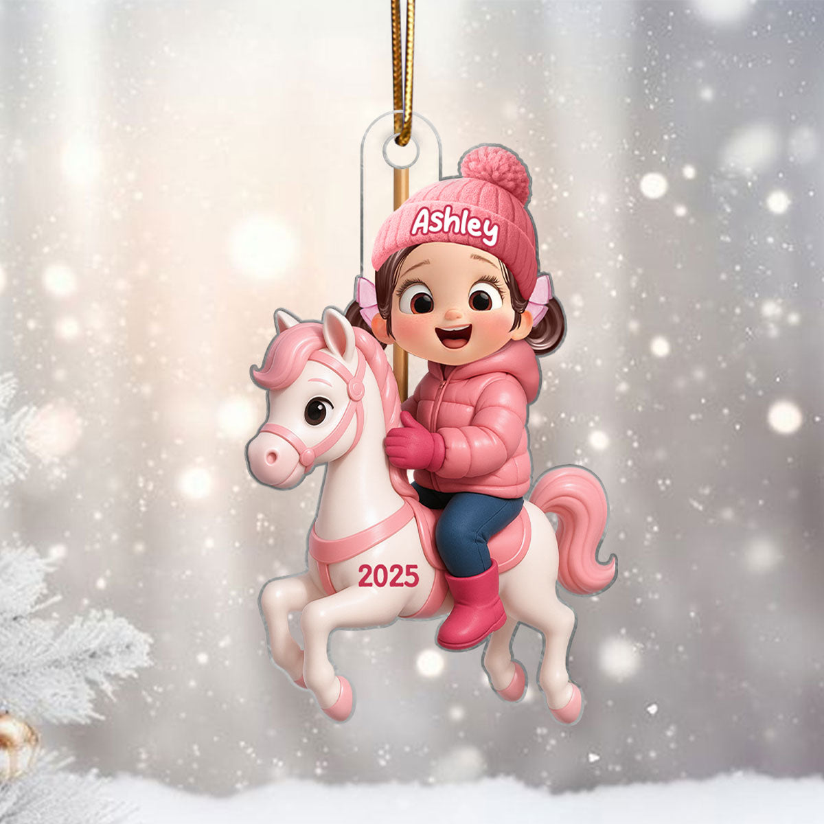 Cute Cartoon Kid On Horse Christmas Personalized Acrylic Ornament, Perfect Chrismas Gift For Kids, Grandkids