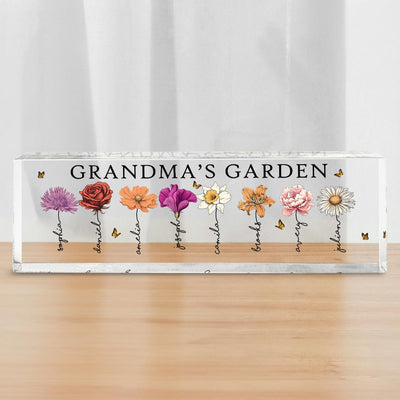 Grandma‘s Garden Love Grows Here Birth Month Flower Personalized Acrylic Desk Name Plate, Gift For Grandma, Mom